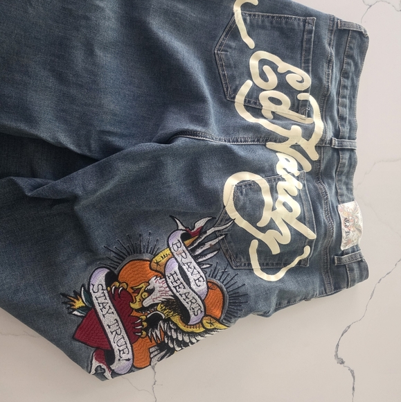 Ed Hardy Blue Jeans with Tattoo-Inspired Lining Sz30 - Picture 2 of 8